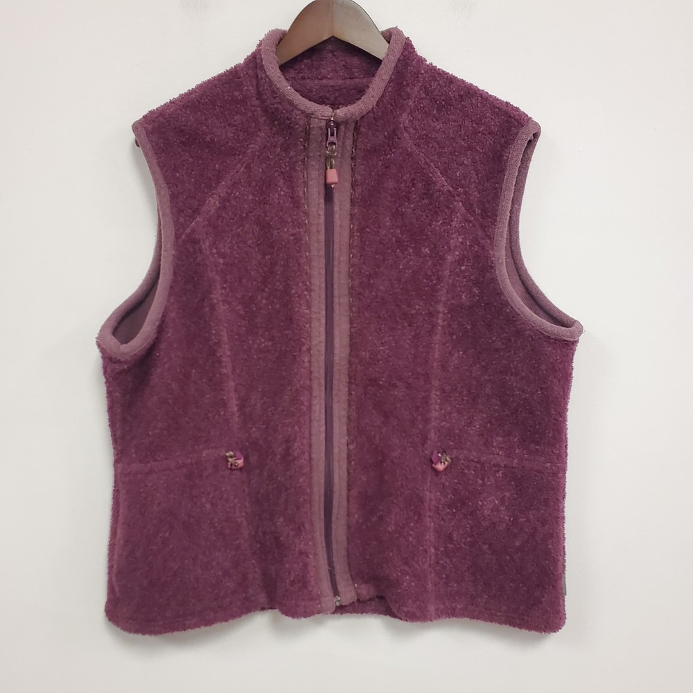 Vtg Woolrich Womens Full‎ Zip Sherpa Vest Size XL Purple Granola Hiking Trails